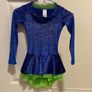 Girl Figure Skating Sparkling Blue and Green Kids Costume